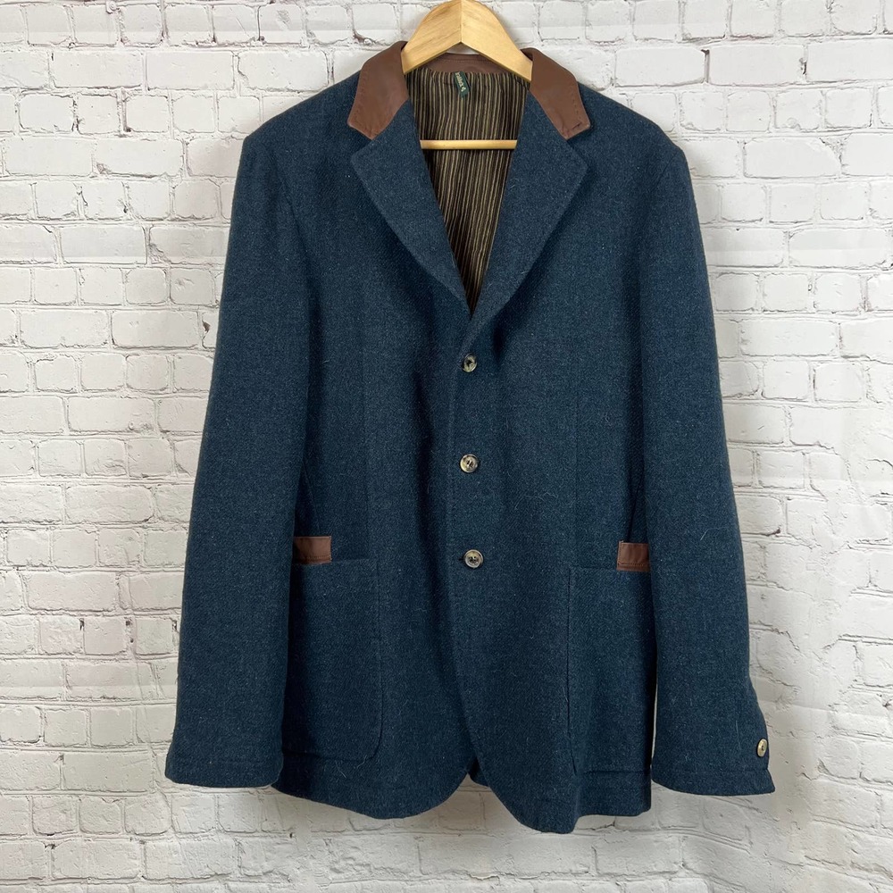 Braddock Time for Peace Italian Jacket Navy Blue Faux Leather Details Mens 52 XL